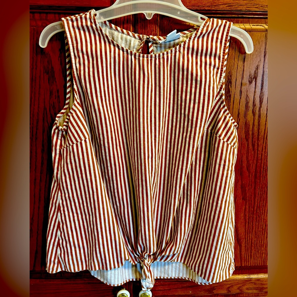 Liz Claiborne Striped Tie Front Linen Tank